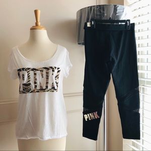 VS PINK Sequin Animal Print Tee & Legging SET XS/S